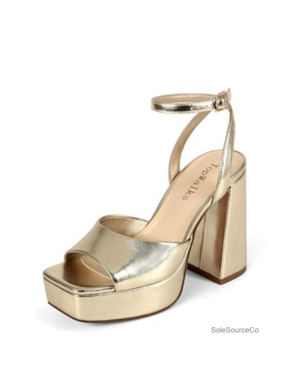 Chunky Platform Heels Women Open Toe Ankle Strap PU Leather Party Shoes